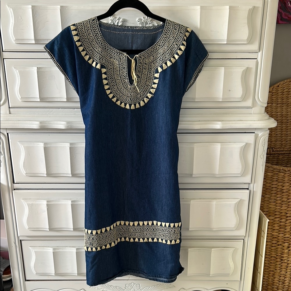 Navy Blue Embroidered Women's Dress